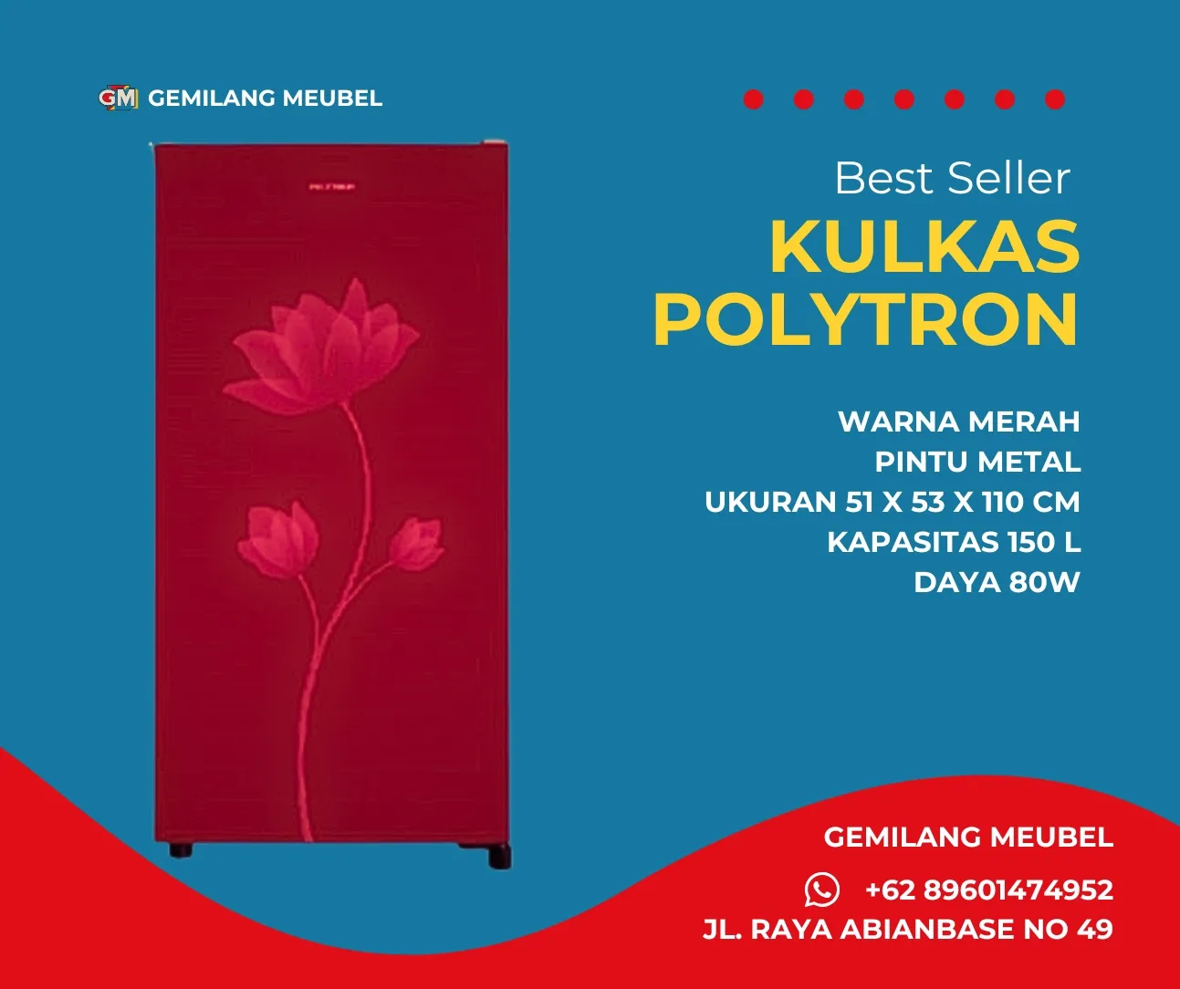 Harga Kulkas Polytron Merah di Gemilang Meubel Bali